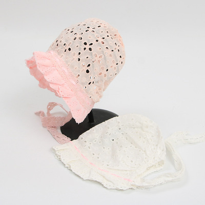 春夏季婴幼儿纯棉镂空防晒包头帽宝宝蕾丝遮阳帽女宝公主帽宫廷帽