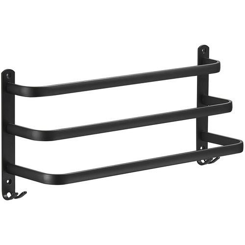 No punching space aluminum towel rack single double three-pole shelf bathroom hanging rod towel hanging rack bathroom pendant black