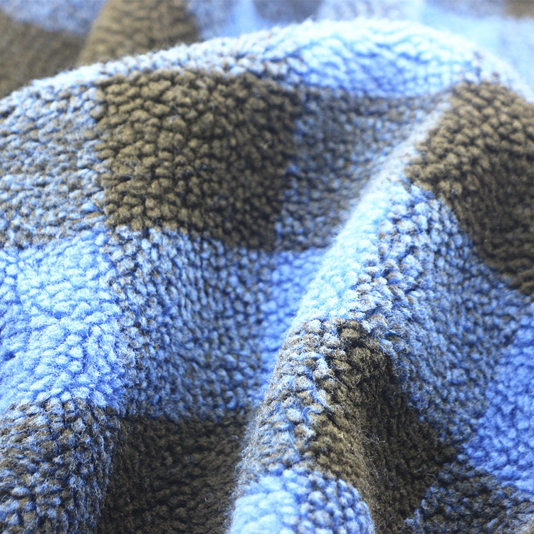 复合面料针织纬编全涤超细摇粒绒复合色织提花格子泰迪绒羊羔绒布