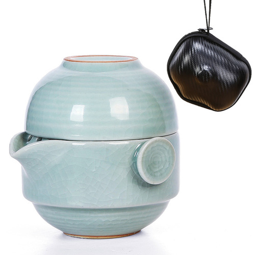 Travel tea set, simple portable bag, quick cup, one pot, one or two cups, car kung fu portable outdoor teapot