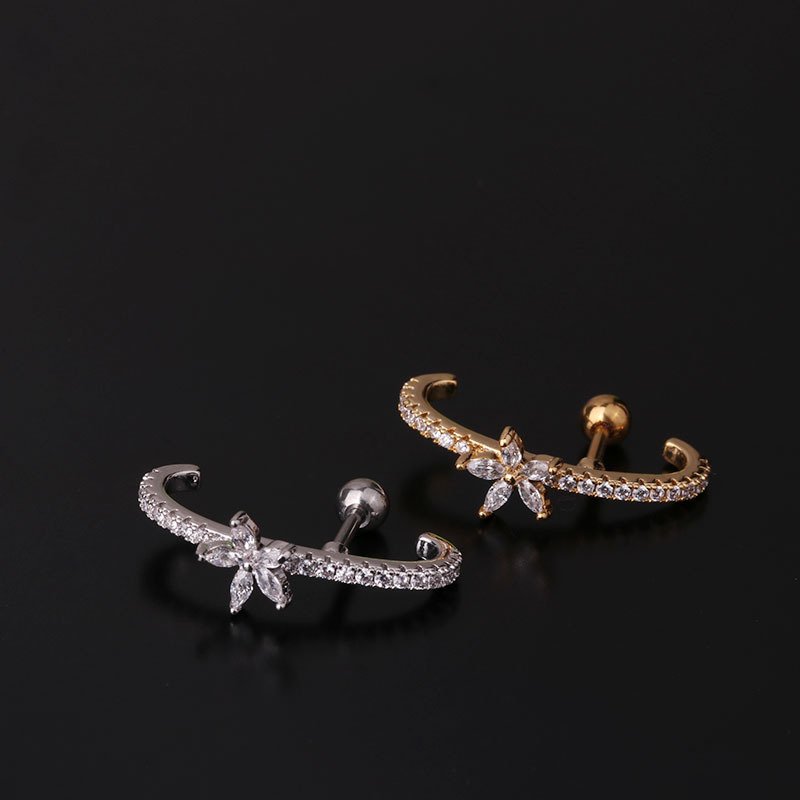 Ear Cartilage Rings & Studs Lady Flower 316 Stainless Steel  Copper Inlaid Zircon display picture 8