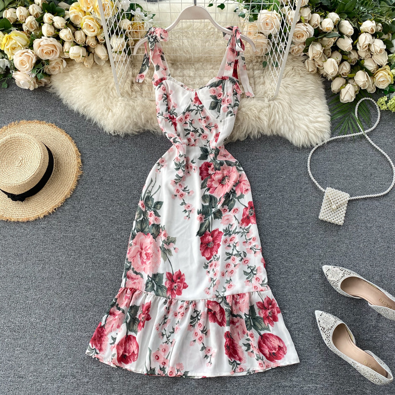 Chiffon floral dress 2020 summer new V-n...