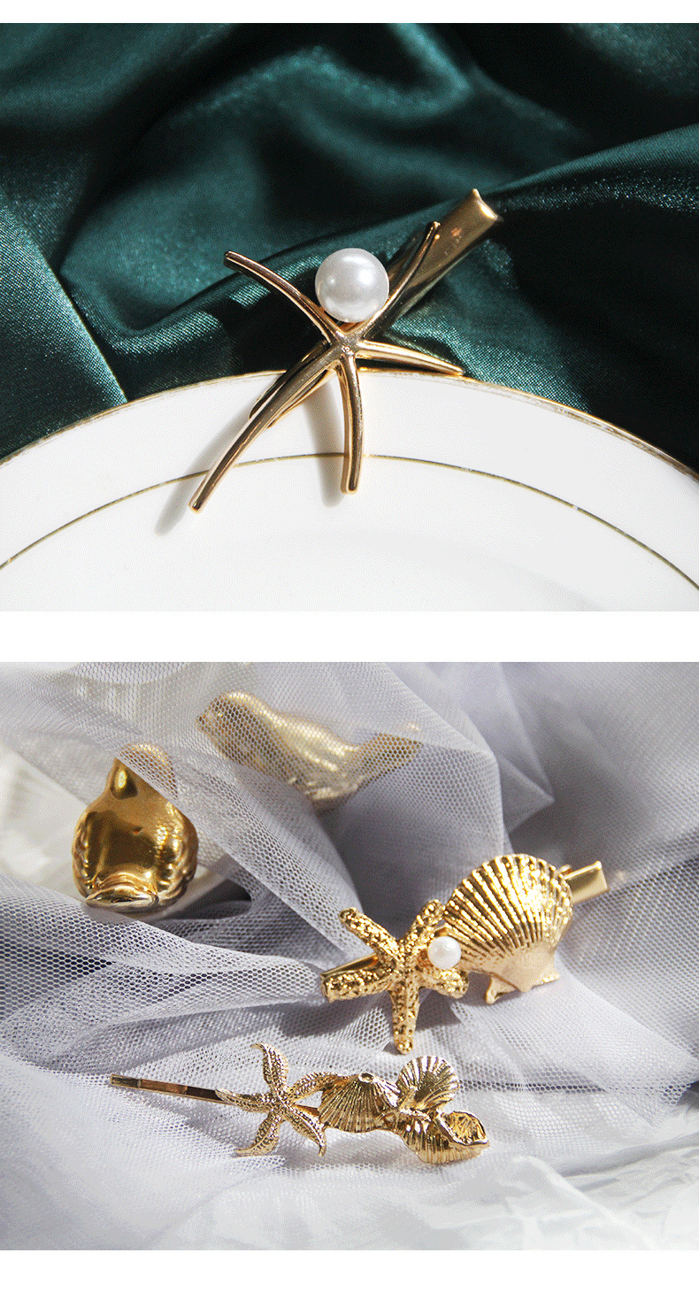 Daily Occasion Metal Material Fashion Starfish Metal Inlay Rhinestones Pearl Hair Clip 1 Piece