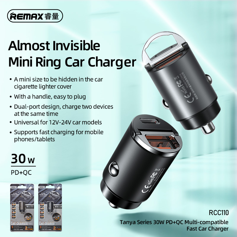 Remax Car Charger 30W Super Fast Charging Car Phone Charger Cigarette Lighter Adapter One-To-Two