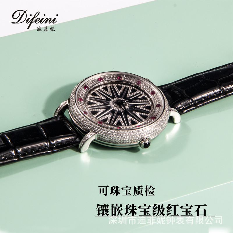 轻奢珠宝满钻手表镶嵌红宝石时来运转大表盘满天星手表潮流女手表