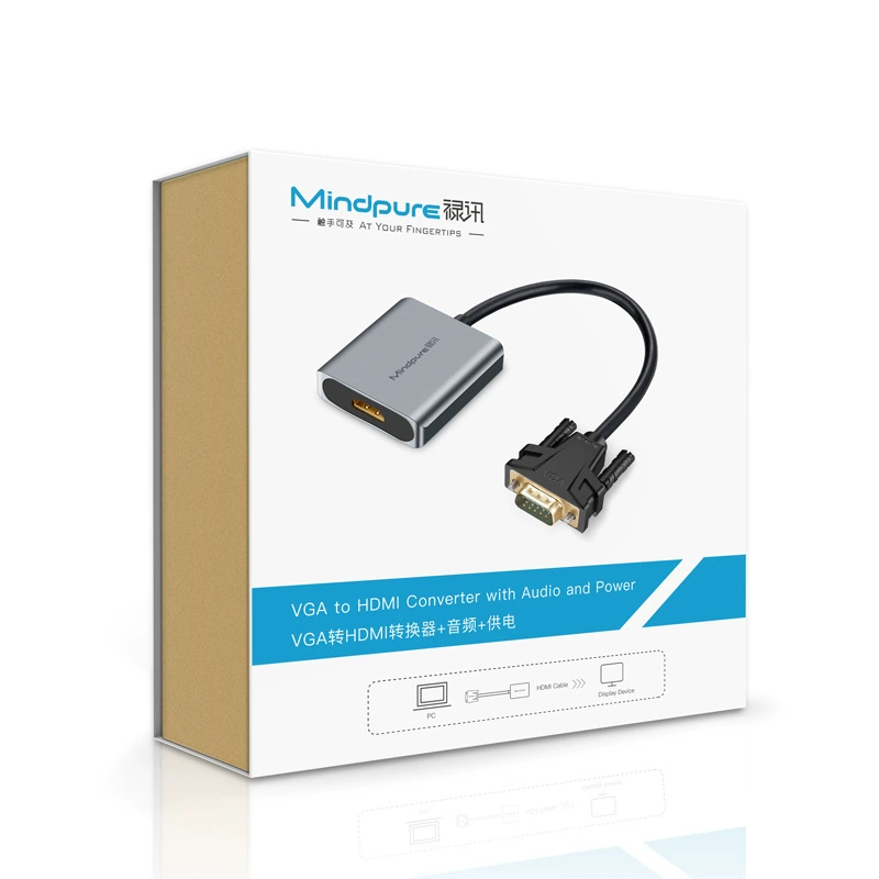 Преобразователь VGA в HDMI, встроенный аудио и внешняя подача питания, компактный 16×6×2.5 см