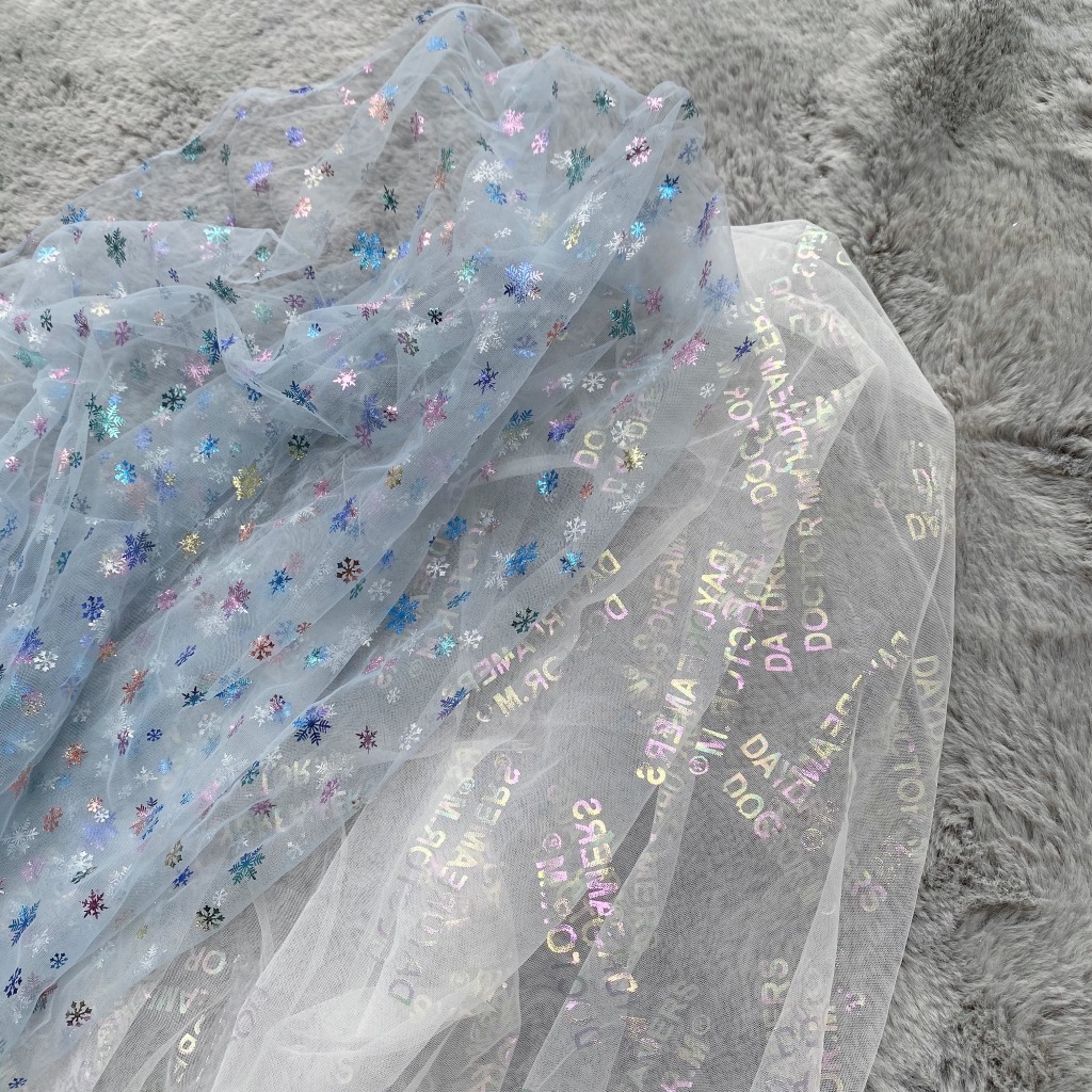 Temei malla después de procesar dorar colorido copo nieve congelado gasa falda niños Lolita Hanfu tela