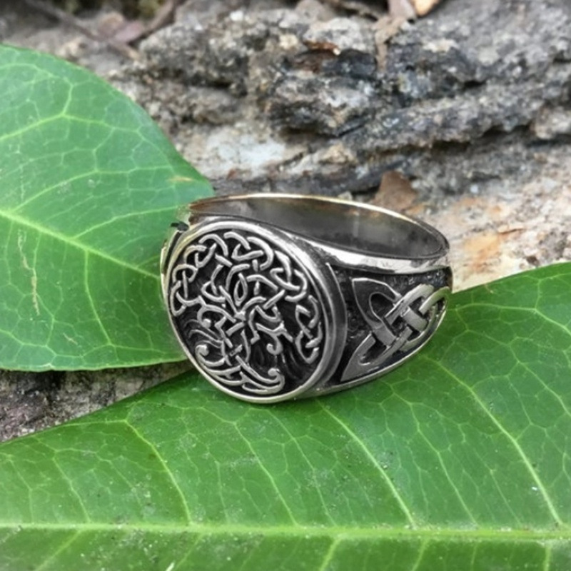 Keltischer Lebensbaum Ring - Wikinger Bandring Aus Edelstahl_voghion.com
