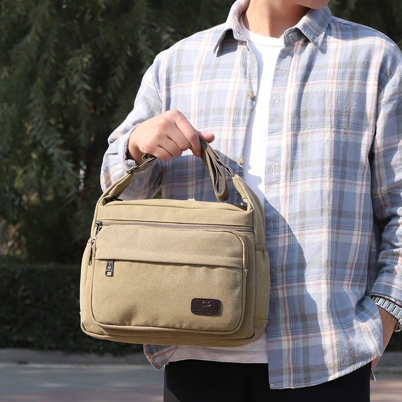 Bolso de mensajero de lona para hombre, gran capacidad, múltiples compartimentos, estilo casual