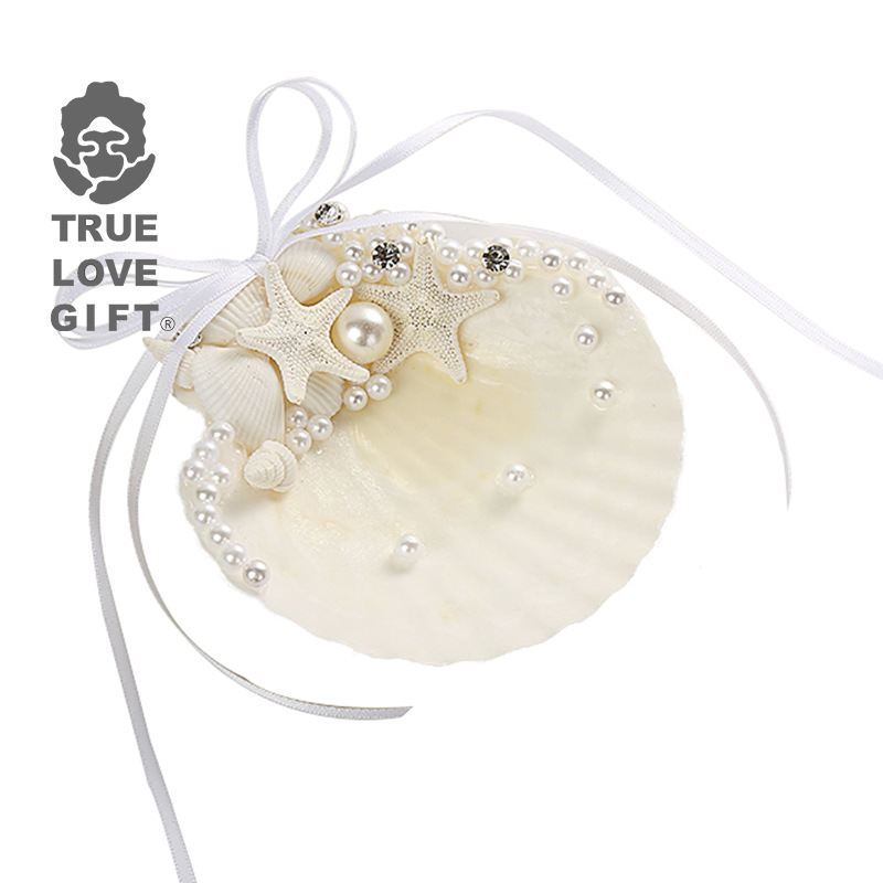 Mediterranean Sea Ring Pillow Wedding dress manual Ring care Sandy beach wedding Flower girl gift shell Pearl Diamonds