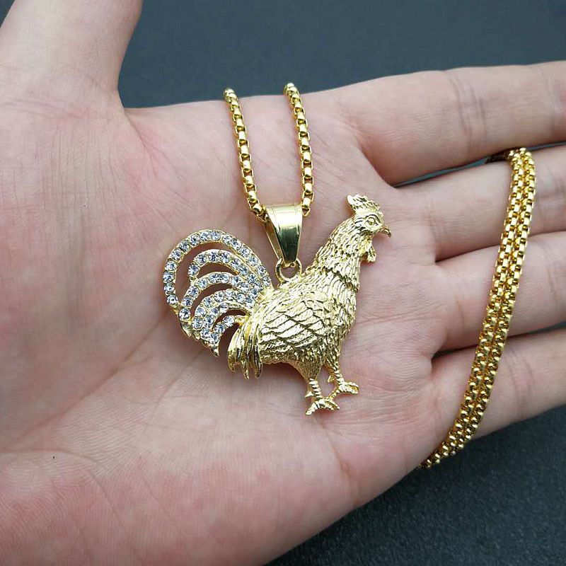 Chicken Pattern Unisex Gender Plating, Inlay Design Hip-hop Chicken Titanium Steel Plating Inlay Zircon Unisex Charms