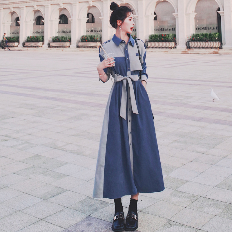 桔梗长袖连衣裙法式小众女2020春秋新款名媛气质收腰显瘦丝绒长裙