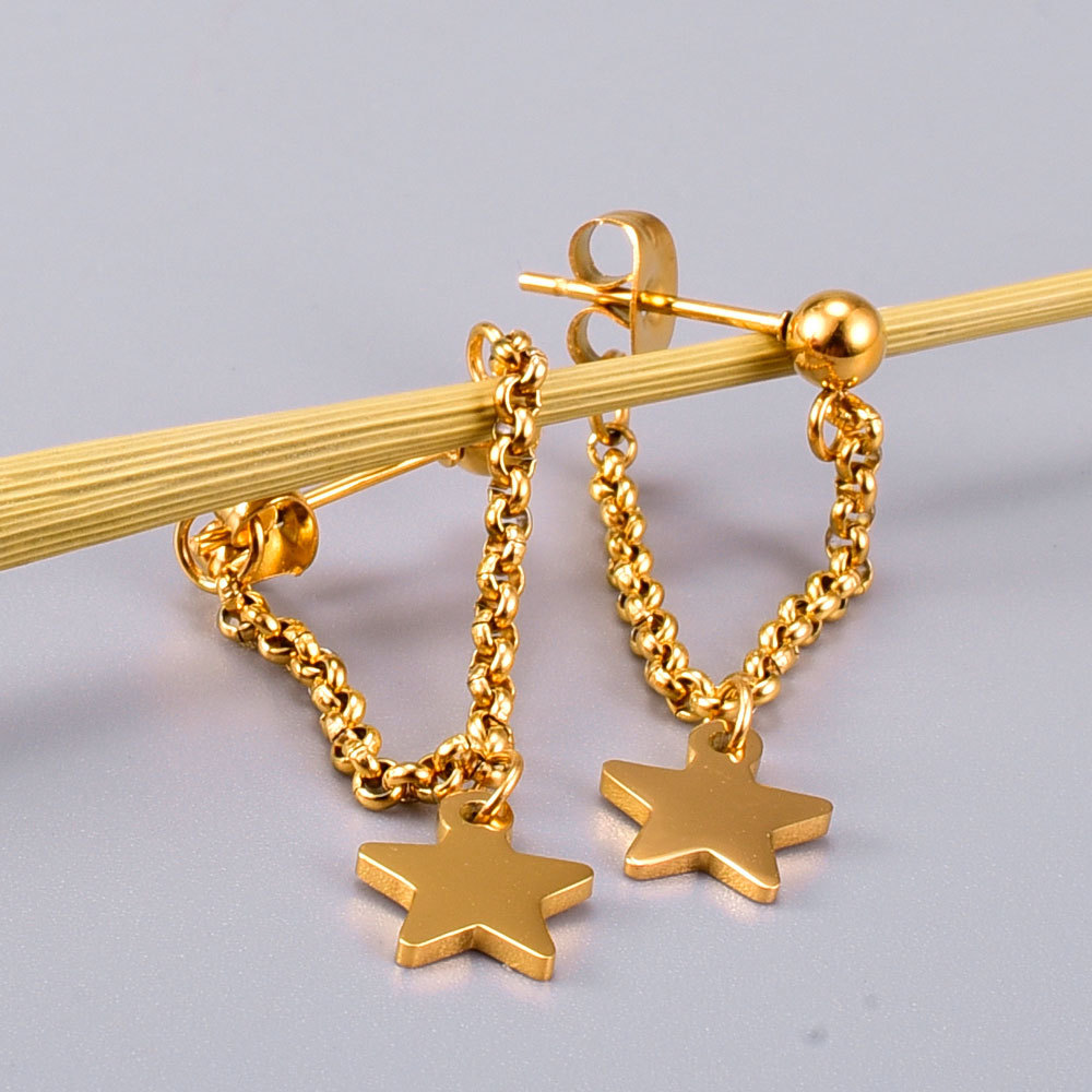 Wholesale Jewelry Star Chain Stud Titanium Steel Earrings Nihaojewelry display picture 3