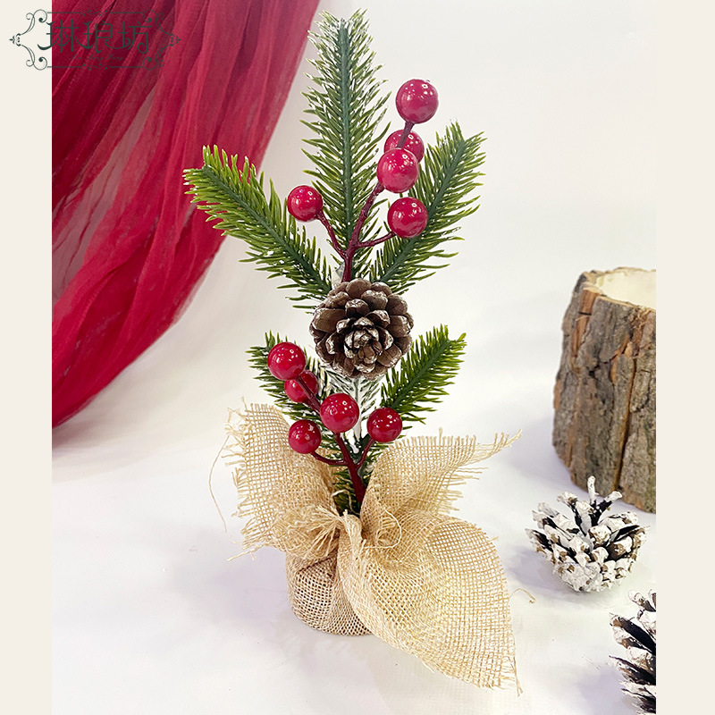 Mini Escritorio de Navidad árbol de flores de regalo caja de regalo de decoración pequeño objeto Campana de cono de pino seta decoración de hojas de pino