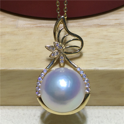 18K金福袋吊墜 12-13mm 淡水珍珠 正圓強光無瑕 珍珠吊墜項鏈