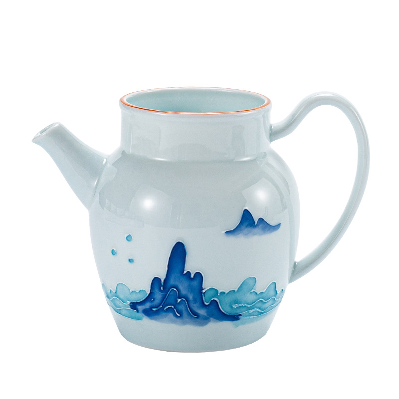 Zhuozhong en relieve pintado a mano taza justa mango de cerámica dispensador de Té celadón té de mar juego de té taza masculina taza de té grande