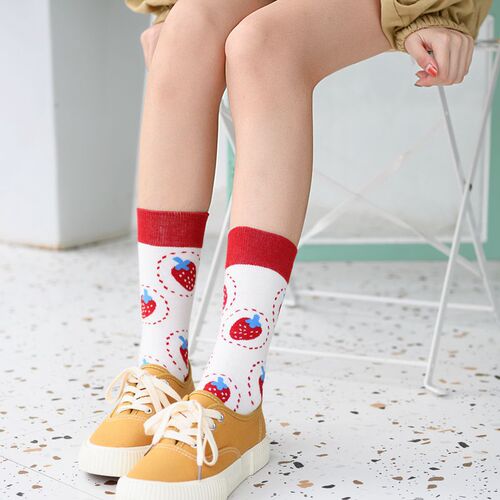 Autumn and winter new women's socks striped mid-calf milk couple versatile personality male cat cartoon fruit strawberry trendy socks