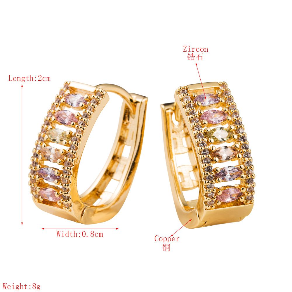 Korean Earrings Female Earrings Copper Inlaid Zircon Plating 18k Real Gold Gold French Earrings display picture 1