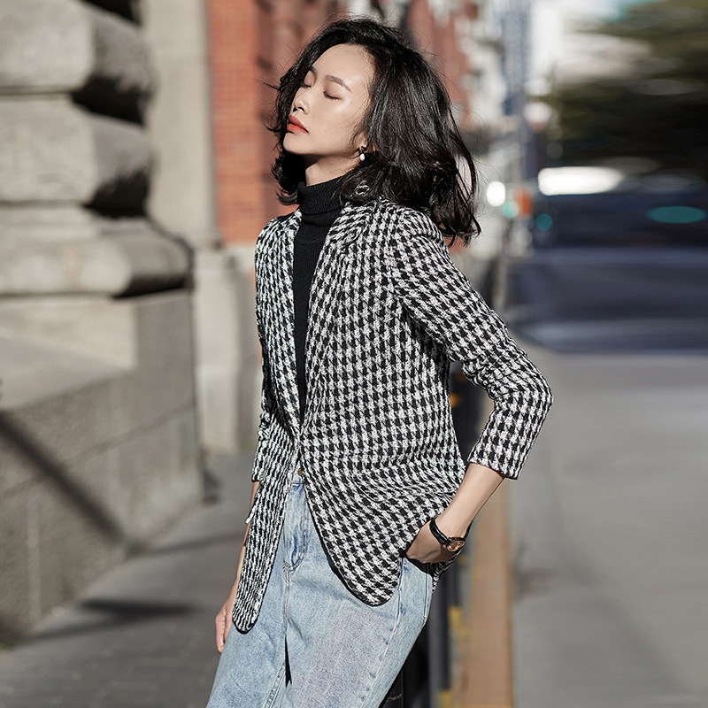 houndstooth Little suit coat Autumn and winter new pattern temperament Goddess van Show thin man 's suit Net Red leisure time jacket