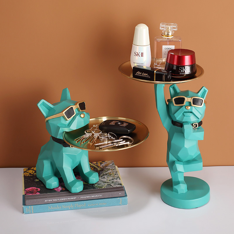 轻奢北欧法斗犬创意进门玄关鞋柜钥匙收纳盘摆件客厅家居托盘摆饰