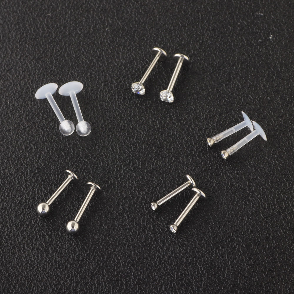 Stainless Steel Body Piercing Jewelry Set - Earrings, Nose, Eyebrow, Lip Rings - Cartoon Flower Silver Wholesale detail image 9