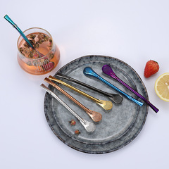 創意304不鏽鋼過濾吸管勺馬黛茶勺奶茶攪拌勺咖啡勺廠家批發