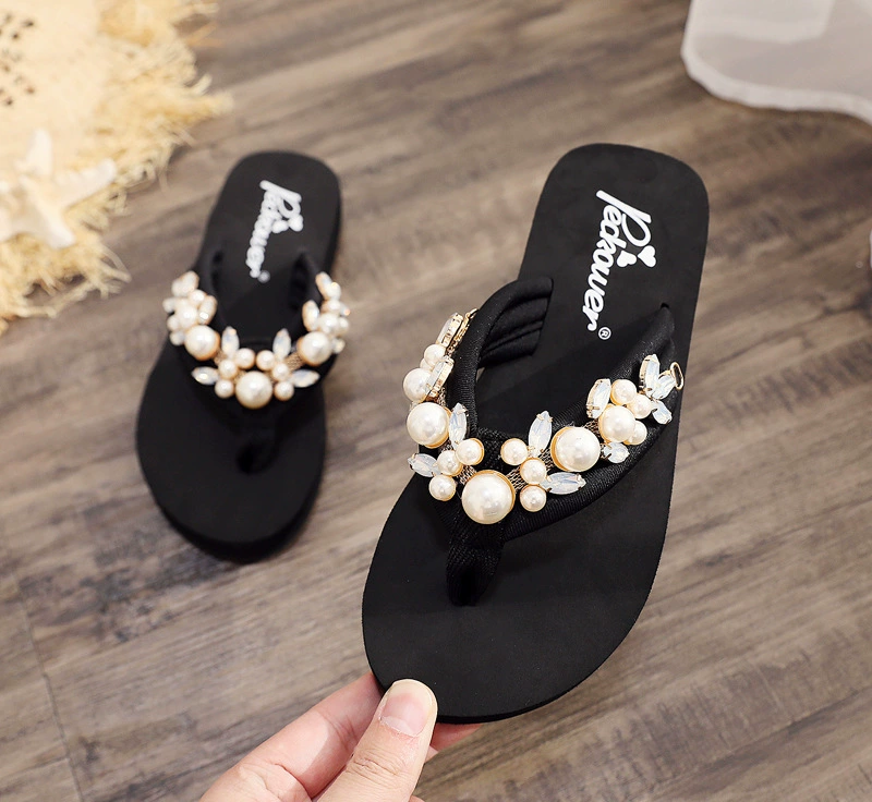 DIY Girls Slippers Kids Beach Fashion flip flops Casual Sandals Summer Comfortable Women Home Shoes Children pearl Slippers  b24 best leather shoes