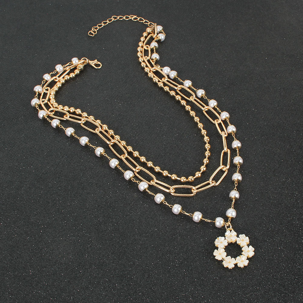 Alloy Round Bead Chain Mehrschichtige Perlenkette display picture 3