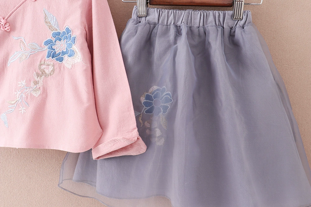 Children's Hanfu, retro set, Chinese style, with embroidery