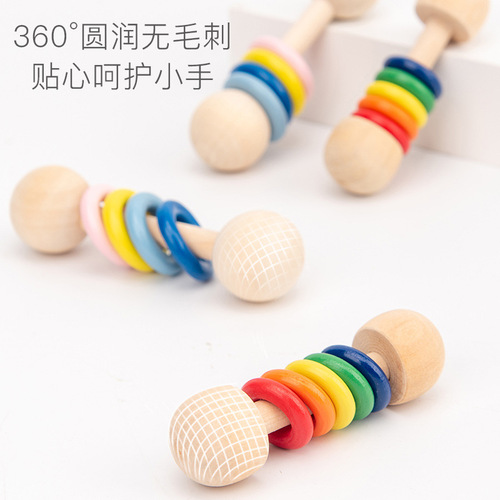 Wooden baby rattle hand held wooden rattle baby educational early education wooden toy cross-border wholesale