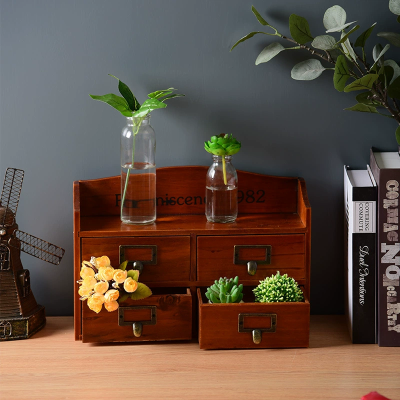 Заводская поставка продовольственных товаров винтажный деревянный ящик с четырьмя выдвижными ящиками, ящик для хранения, шкаф для органайзера
