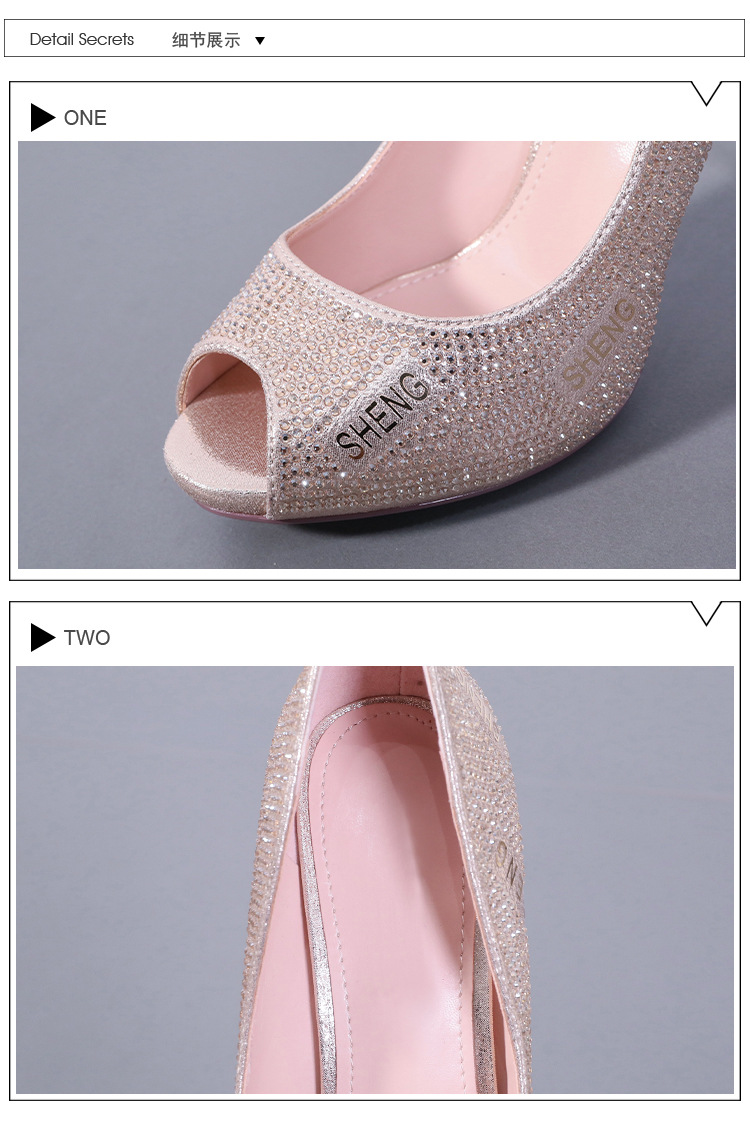 New Letters Rhinestone Fish Mouth High-heeled Single Shoes Stiletto Sexy Sandals Wholesale Nihaojewelry display picture 14