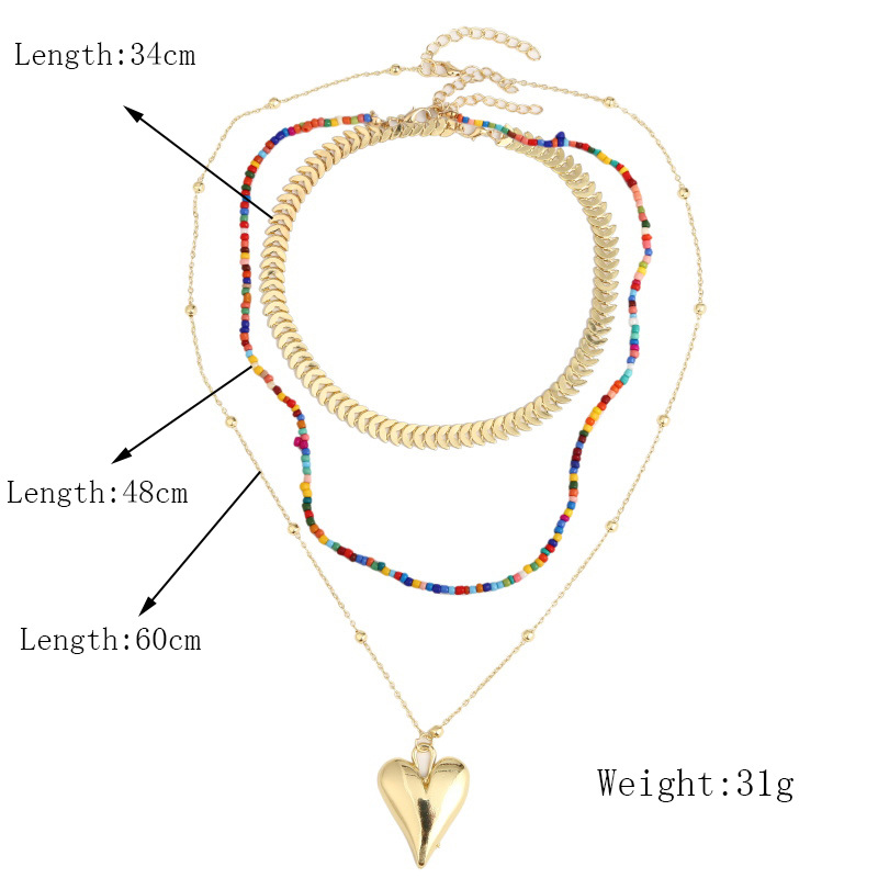 Bohème Créative Perles De Riz À La Main Trois Multicouches Collier Amour Perle Pendentif Bijoux En Gros Nihaojewelry display picture 1