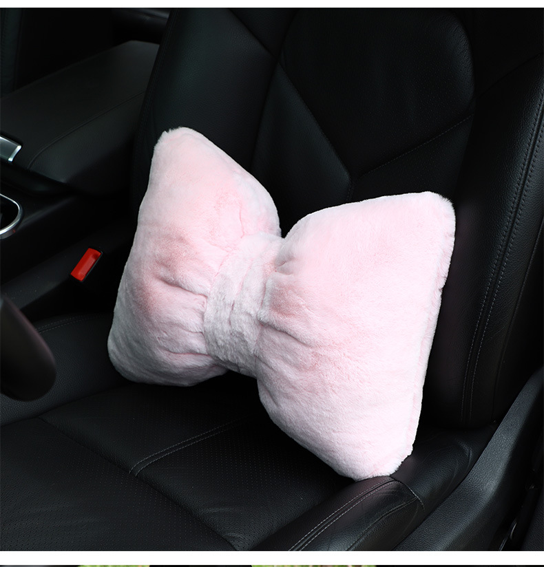 Car Plush Headrest and Lumbar Support, Soft and Waxy Rabbit Fur Car Lumbar Cushion, High-End and Comfortable Pillow for Home and Car Use