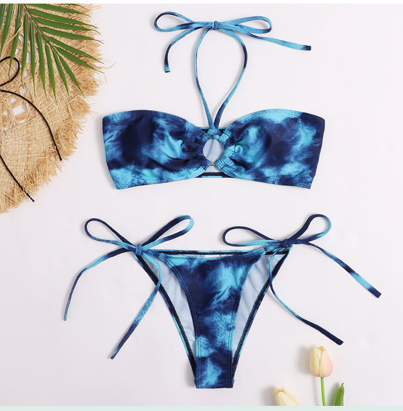 Tie Dye Side Strapped Halter Bikini Swimsuit NSALS50338