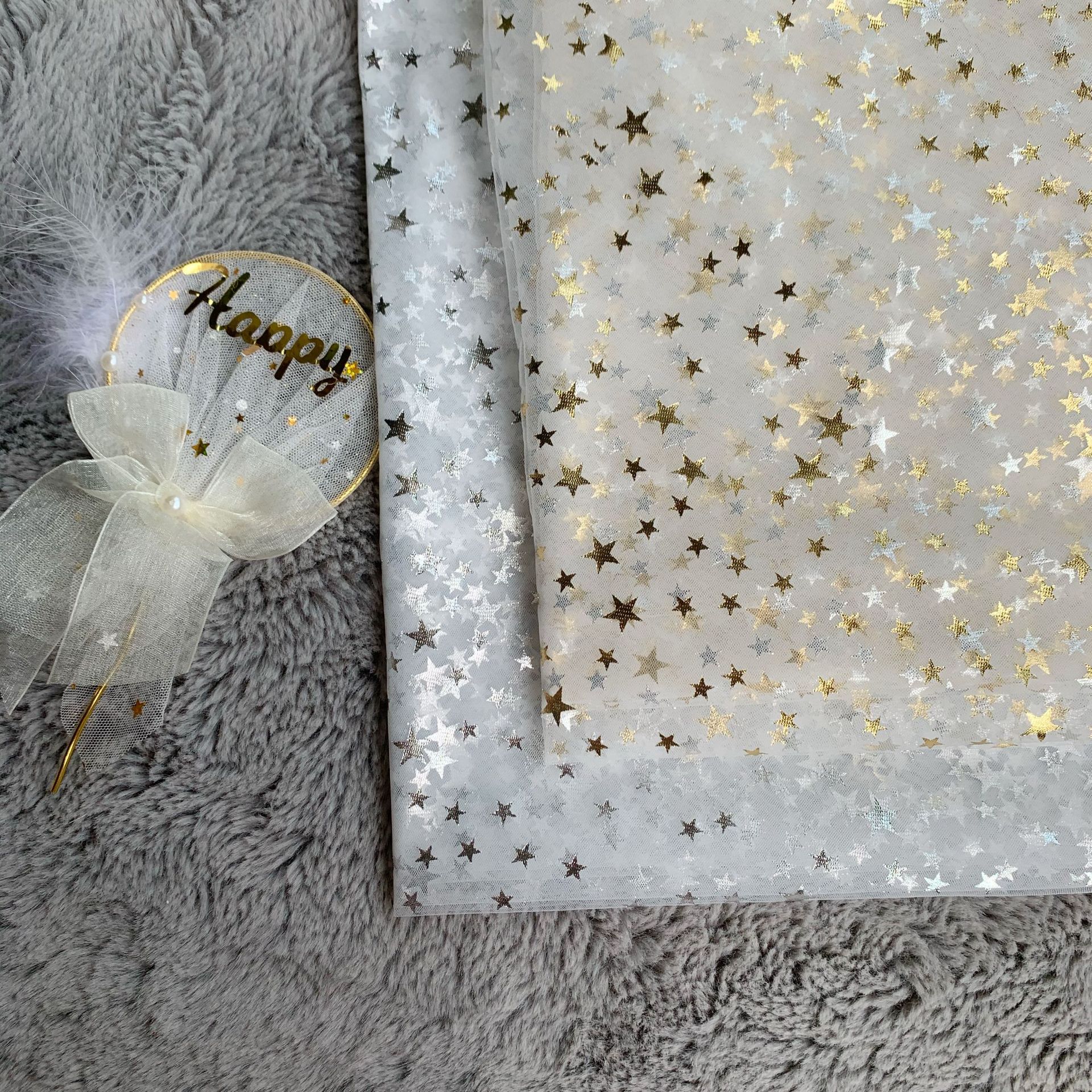 Paño de malla más la belleza base después de procesar dorado plata caliente tamaño estrella gasa falda los niños Lolita tela mantel
