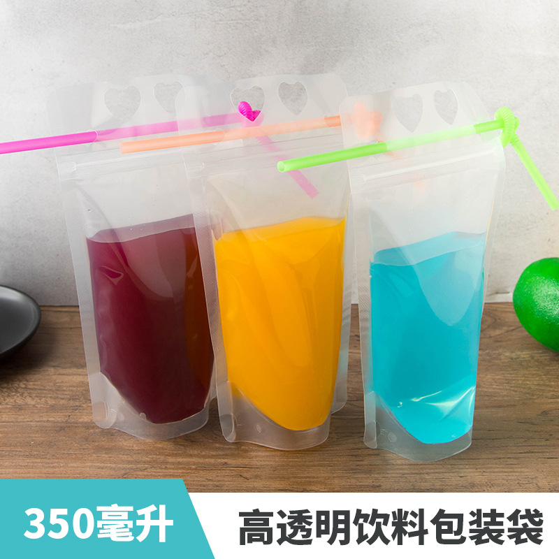 外賣350ML高透明飲料果汁奶茶豆漿袋 自封透明壹次性手提包裝袋