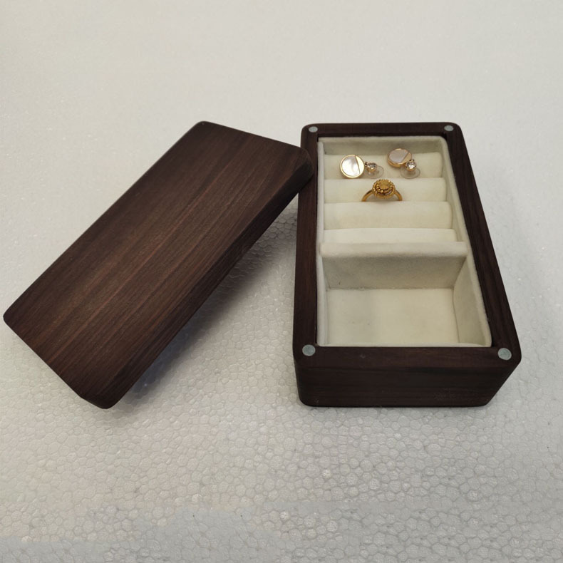 黑胡桃木盒首饰盒子 磁吸盖绒布便携首饰盒 木质首饰包装礼品盒