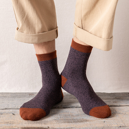 Men's socks thickened mid-calf men's socks winter warm terry towel socks and thread-blocked color cotton men's socks