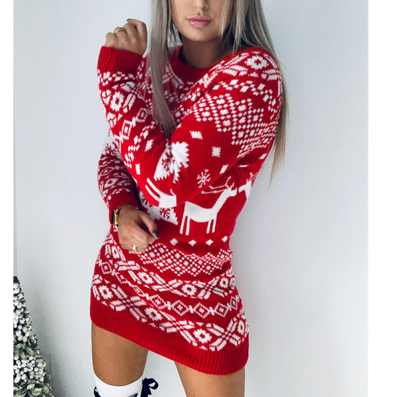 Vêtements pour femmes Pull tricoté de Noël, automne et hiver, thème polyvalent, robe tricotée à manches longues_voghion.com