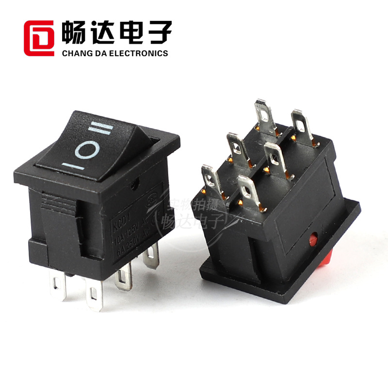 KCD1船型开关六脚三档2脚3脚4脚6带灯翘板椭圆形船形开关