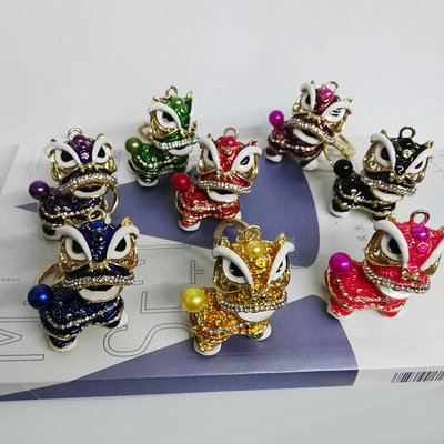动物钥匙链舞狮合金匙扣车挂件配饰热销卡通金属镶钻狮子锁匙扣