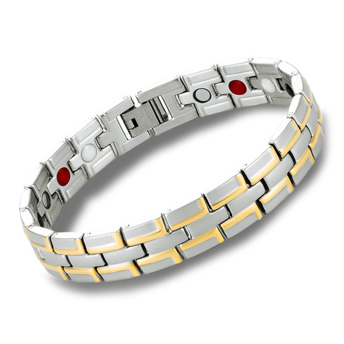 Dongguan Tengda Stainless Steel Bracelet Factory - Titanium Steel Mixed Gold Four-in-One Double Row Magnet Bracelet - Titanium Magnet Germanium Unisex Bracelet