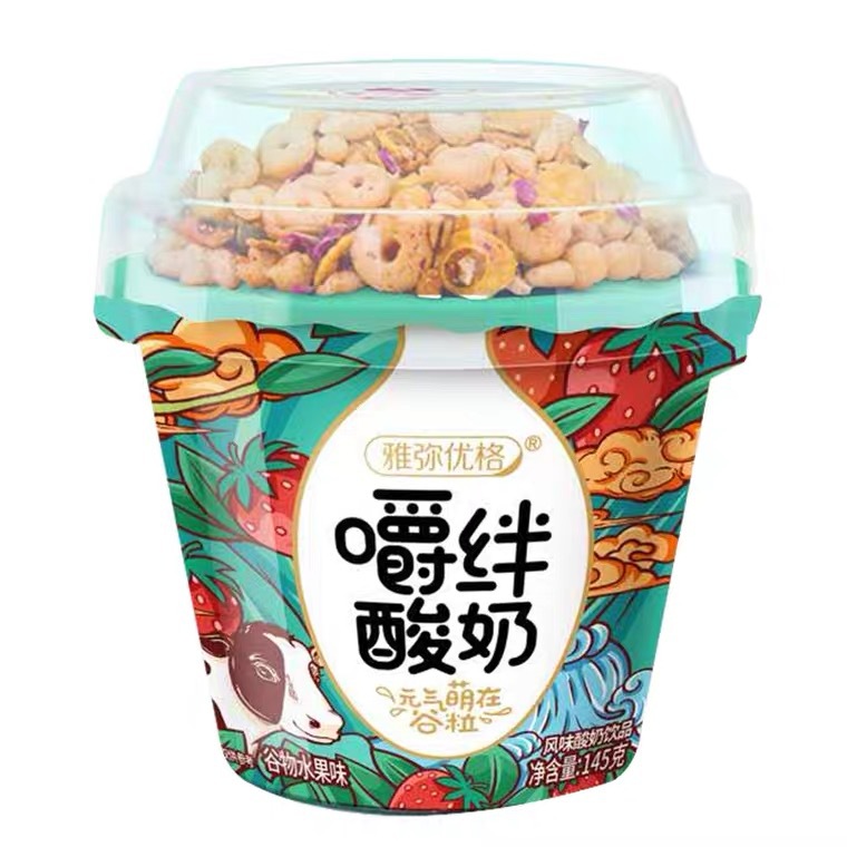 雅弥优格嚼绊酸奶常温酸奶玫瑰花谷物草莓谷物口味145g饮品早餐奶