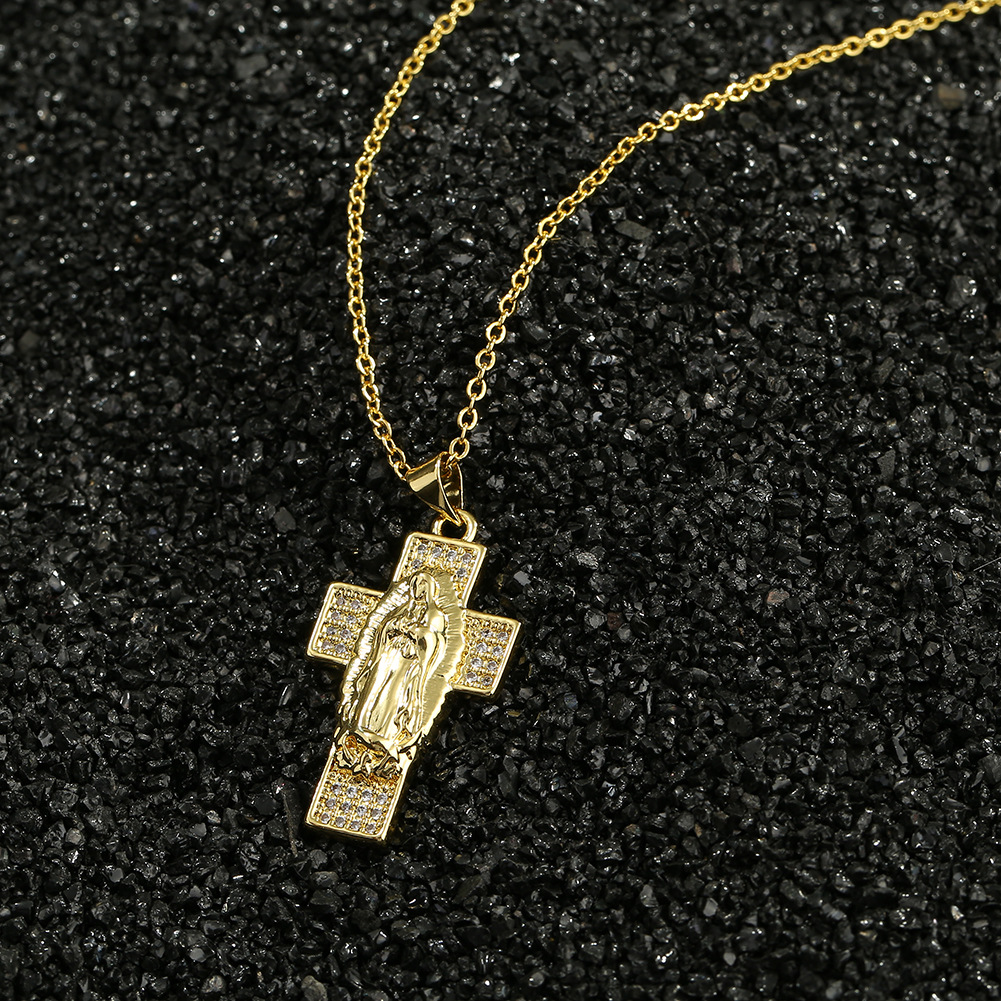 Collier Pendentif Croix Vierge Marie Zircon Cuivre display picture 5