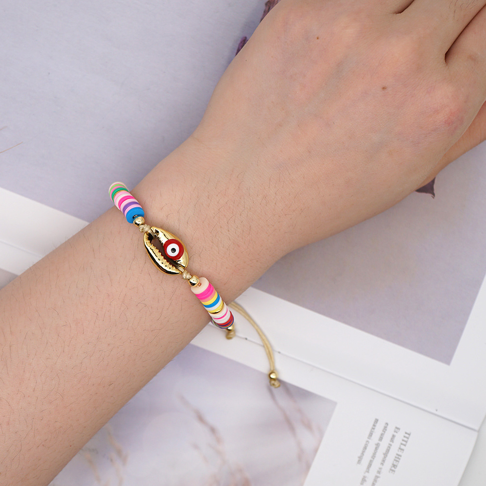 Bracelet Female Simple Bohemian Beach Wind Natural Shell Oil Drop Evil Eye Hand-woven Ceramic Mud Piece Friendship Rope display picture 1