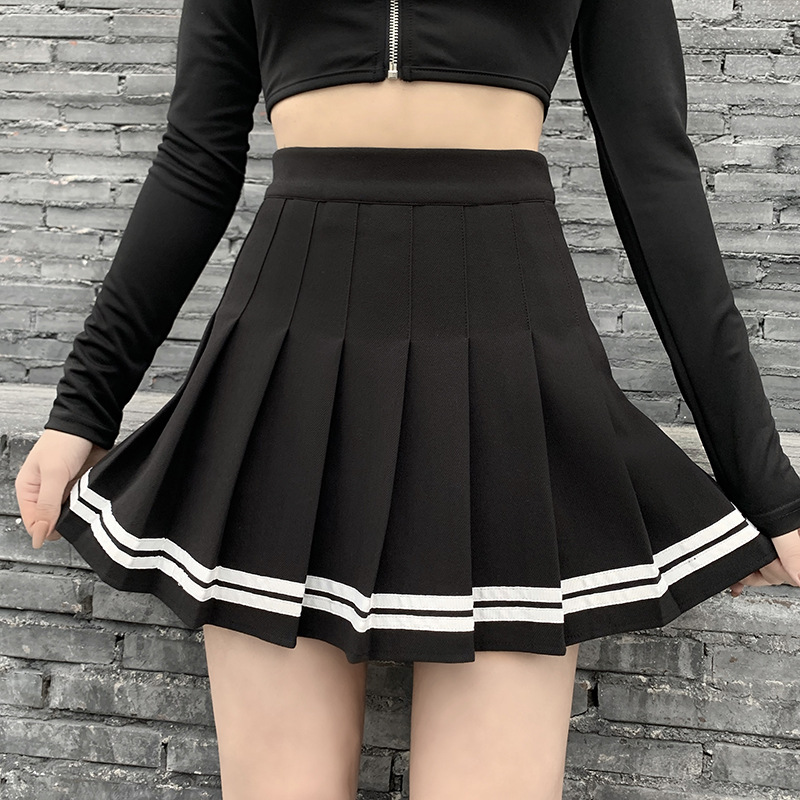 Punk Style A-Line Half-Length Pleated Little Black Skirt NSXE80585