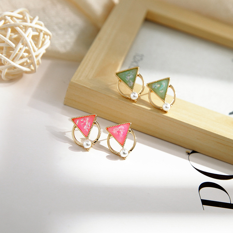 New Fashion S925 Silver Needle Earrings Geometric Candy Color Fragments Triangle Earrings Wild Pearl Earrings display picture 6