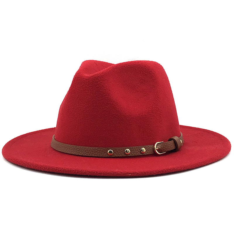 Khaki, Coffee, Navy Blue, Grey, Rose Red, White, Pink, Purple, Red, Green, Blue, Wine Red, Camel, Yellow, Black Color British Jazz Autumn And Winter New Woolen Simple Wool Felt Big Flat-brimmed Hats