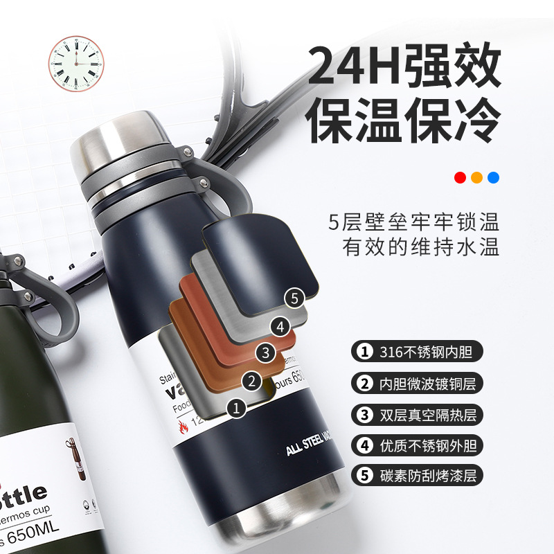 厂家直供 户外运动水壶 带提手运动保温杯 大容量便携车载保温壶